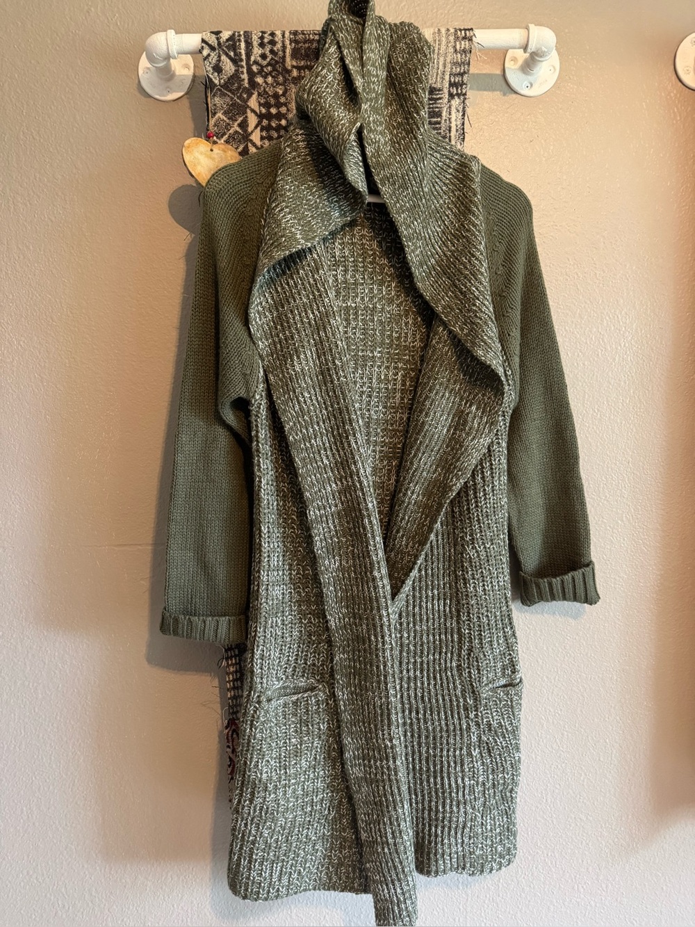 Olive Green Long Knit Cardigan Sweater